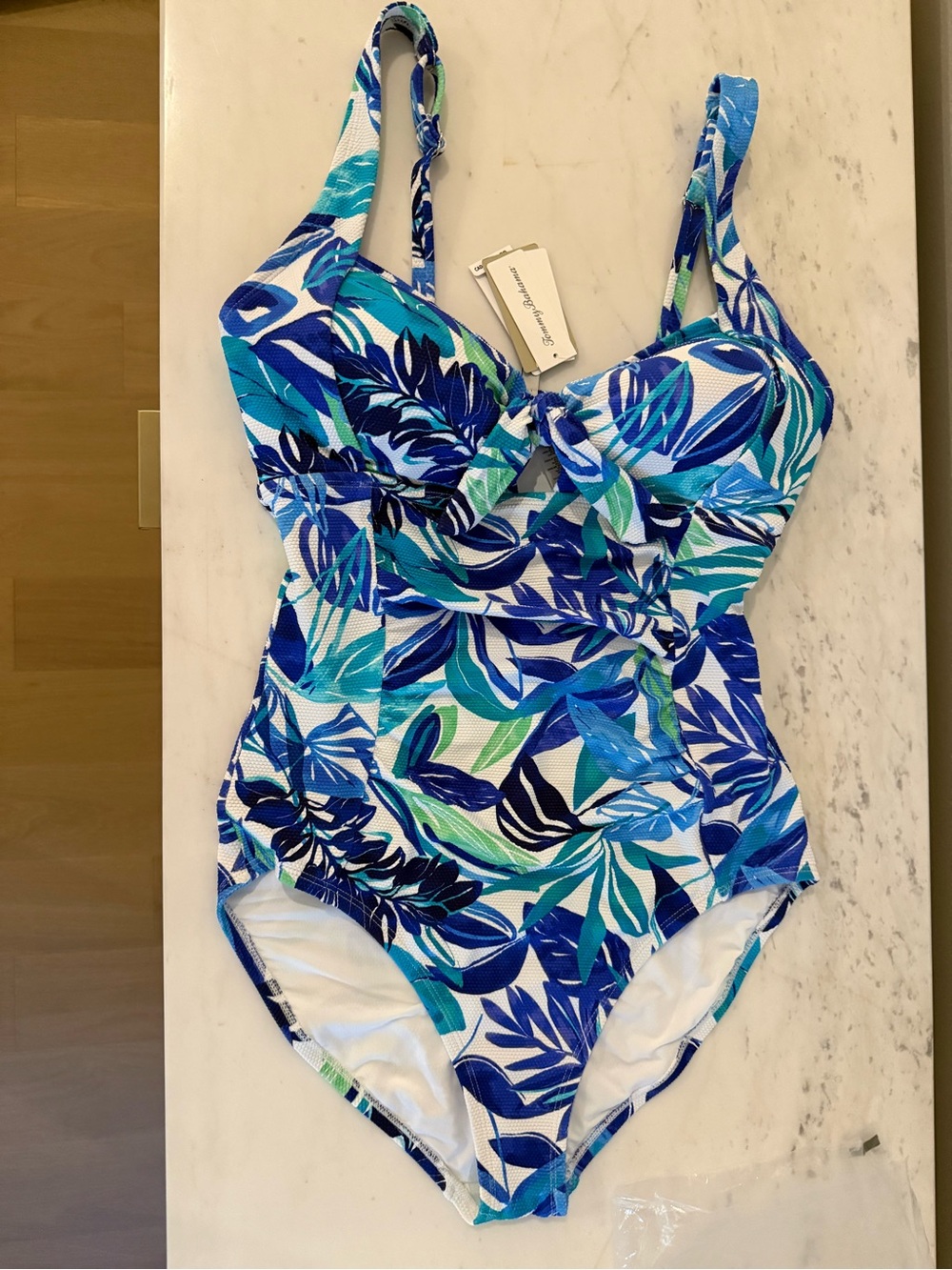 Tommy Bahama Blue & Teal Leaf-Print One-Piece Swimsuit